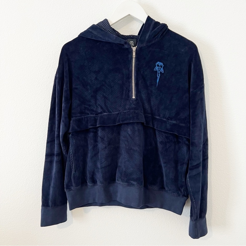 Electric & Rose Blue Velour Zip Pullover Sweatshirt Size Small S NWT